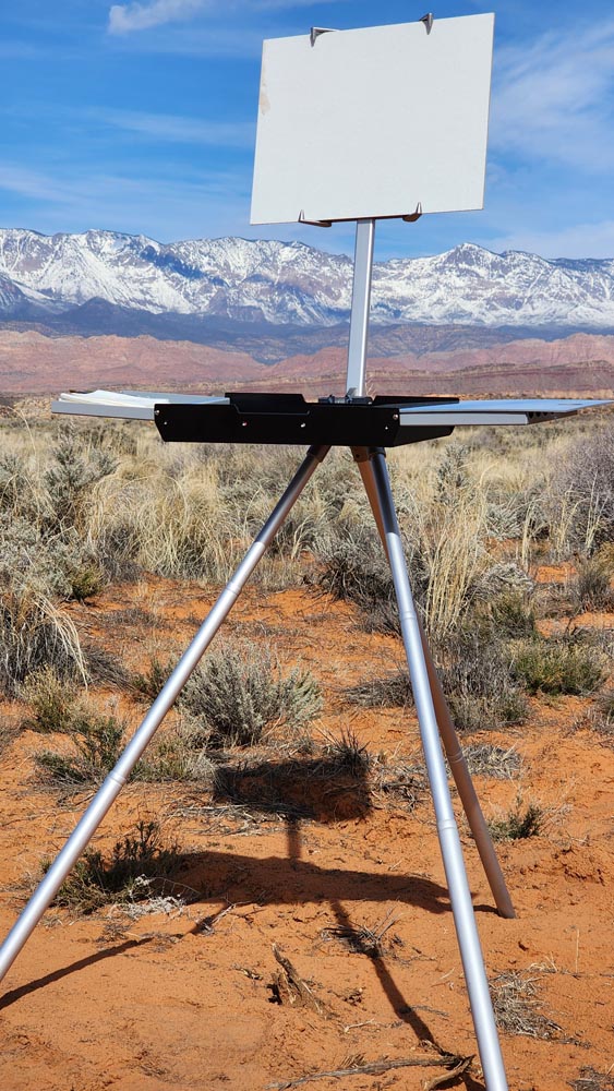 Vertical photo showing height of Soltek Ultra open ready to paint plein air on location near Zion National Park
